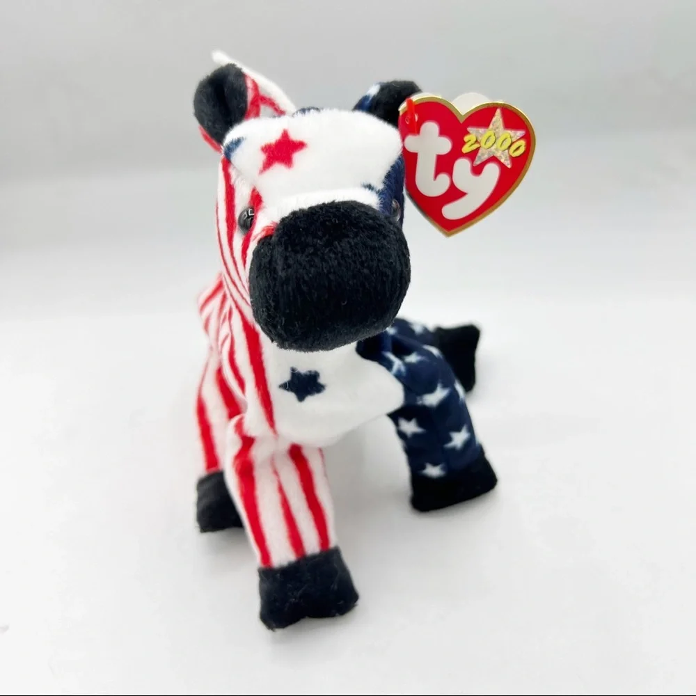 Ty Vintage 2000 Beanie LEFTY the Donkey Patriotic Red, White & Blue Plush